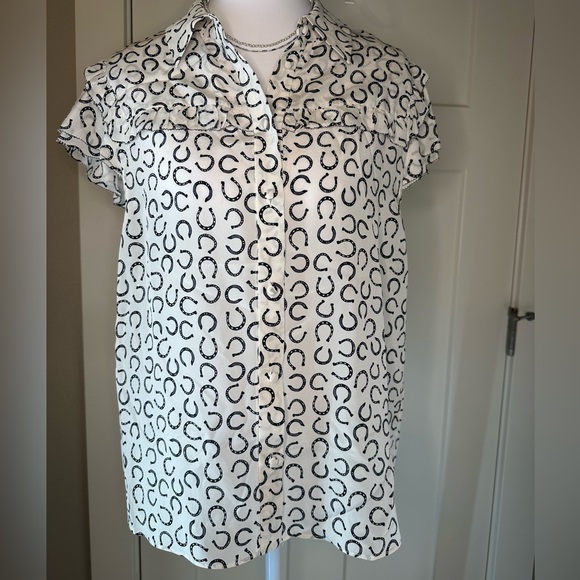 Alice + Olivia Black and White Horseshoe Print Button Down Shirt